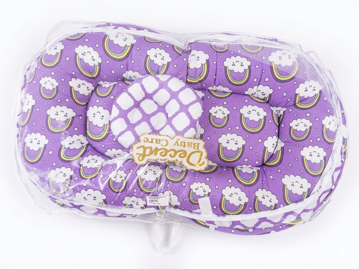 Cozy Portable Baby Bed with Mosquito Net: Vibrant Rainbow & Cloud Design