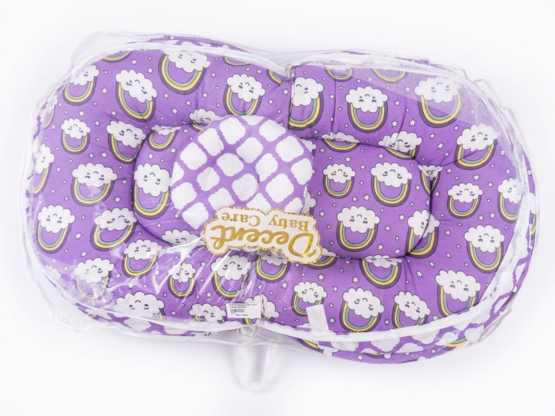 Cozy Portable Baby Bed with Mosquito Net: Vibrant Rainbow & Cloud Design