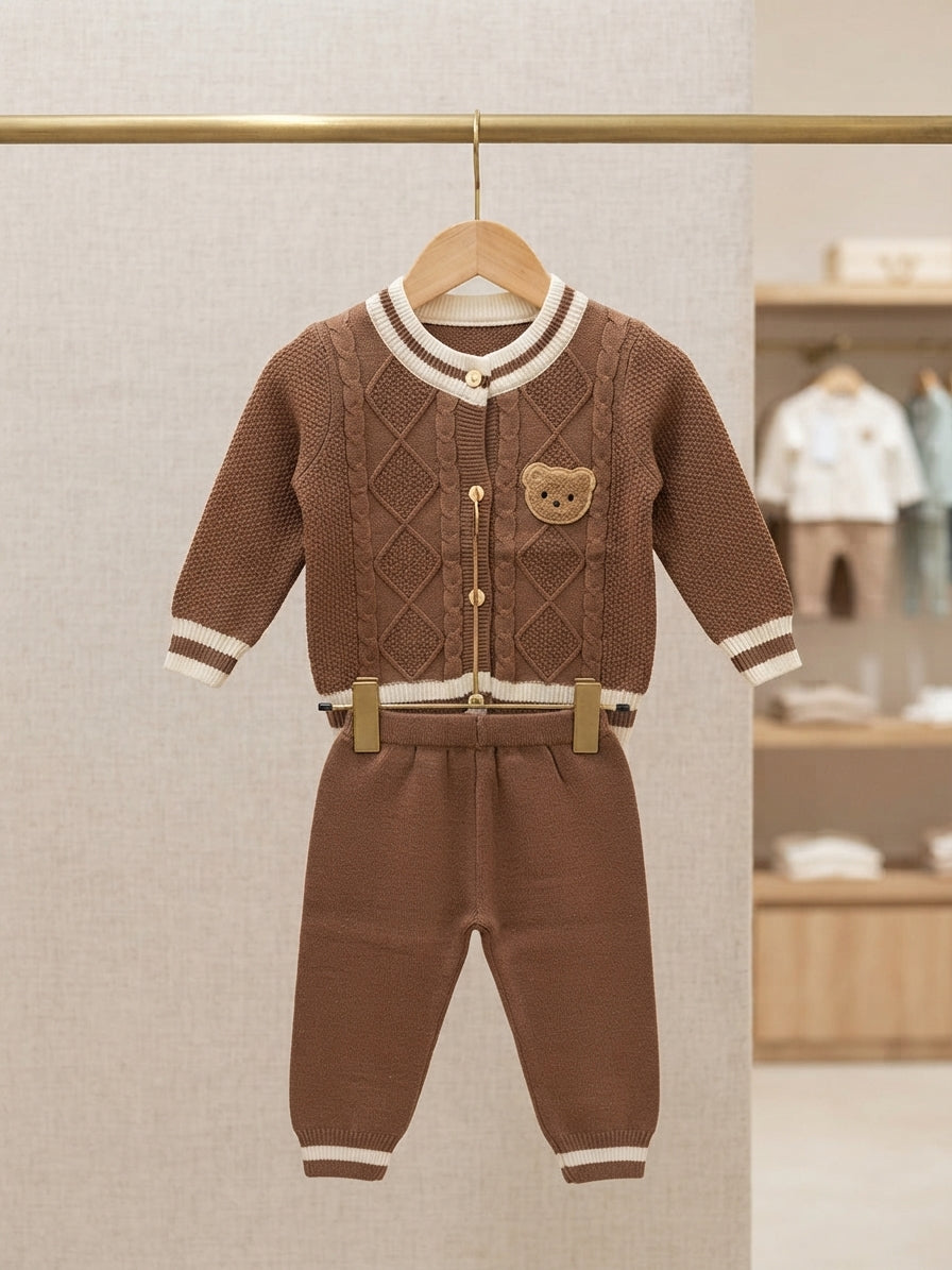 Cute Baby Bear Knitted Sweater And Pant Set For Winter Clothing