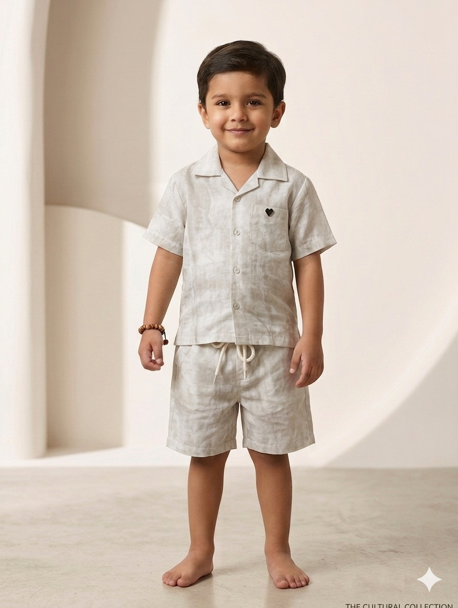 Premium Toddler Boys Linen Cotton Short Sleeve Button Down Shirt and Matching Shorts Set