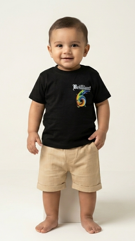 Premium Cotton Summer Set Brilliant Graphic Teal T-Shirt With Comfortable Khaki Shorts For Boys
