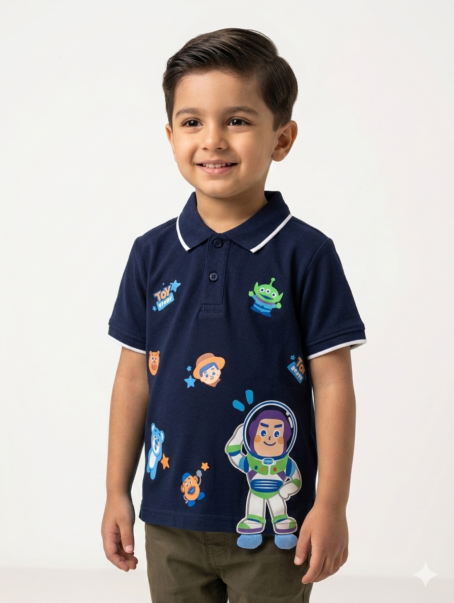 Kids Toy Story Character Graphic Polo Shirt - Comfortable Short Sleeve Cotton Blend Top