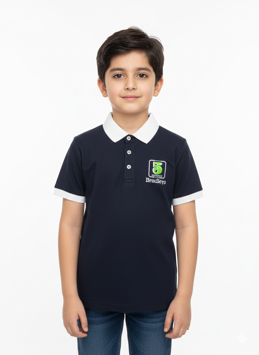 Essential Boys' Contrast Collar Polo Shirt With Bradleys Graphic Patch And Ribbed Sleeve Cuffs