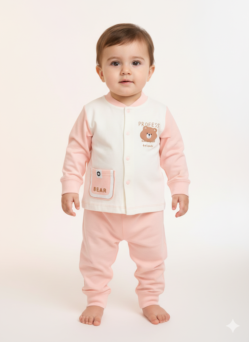 Baby Boys Two Piece Progress Bear Set Soft Cotton Button Top And Matching Pants