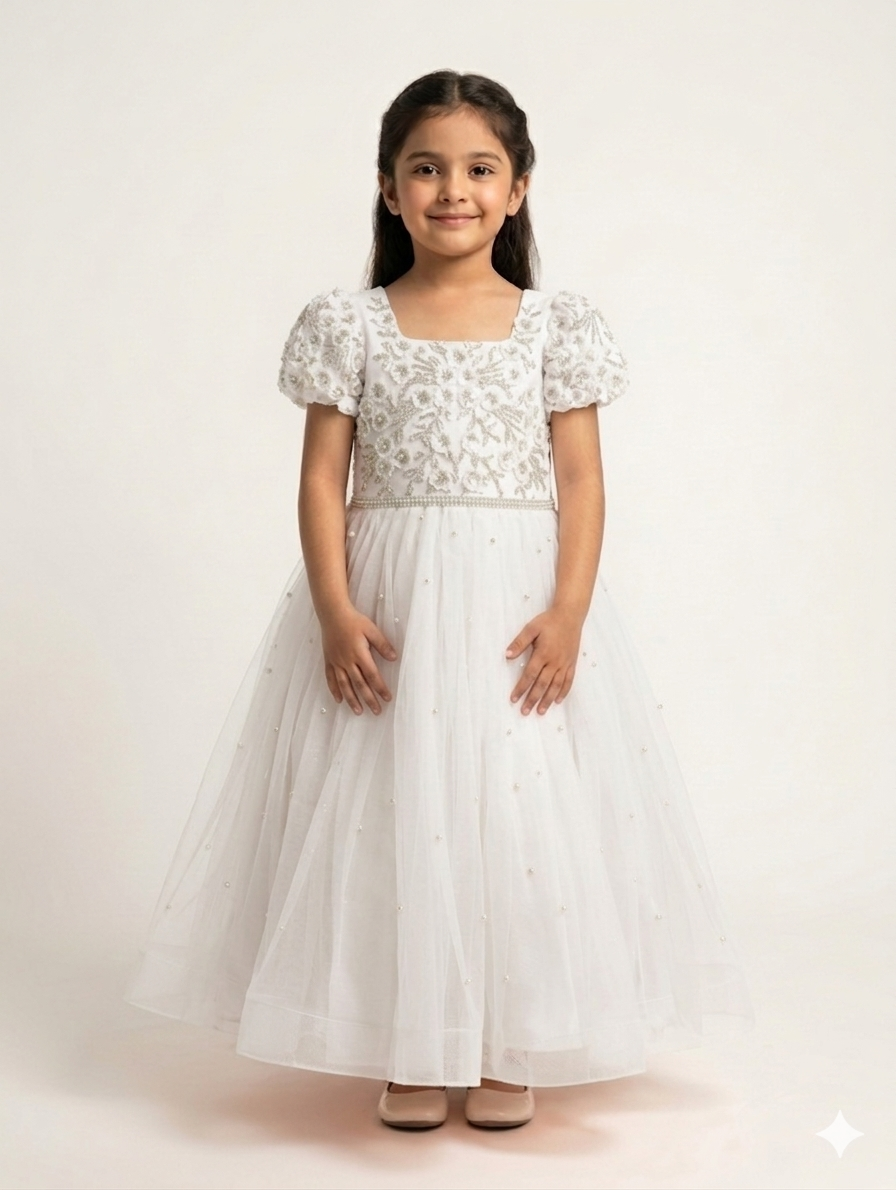Elegant Girls Tulle Floral Applique Ball Gown – Perfect for Weddings, Parties, and Special Occasions
