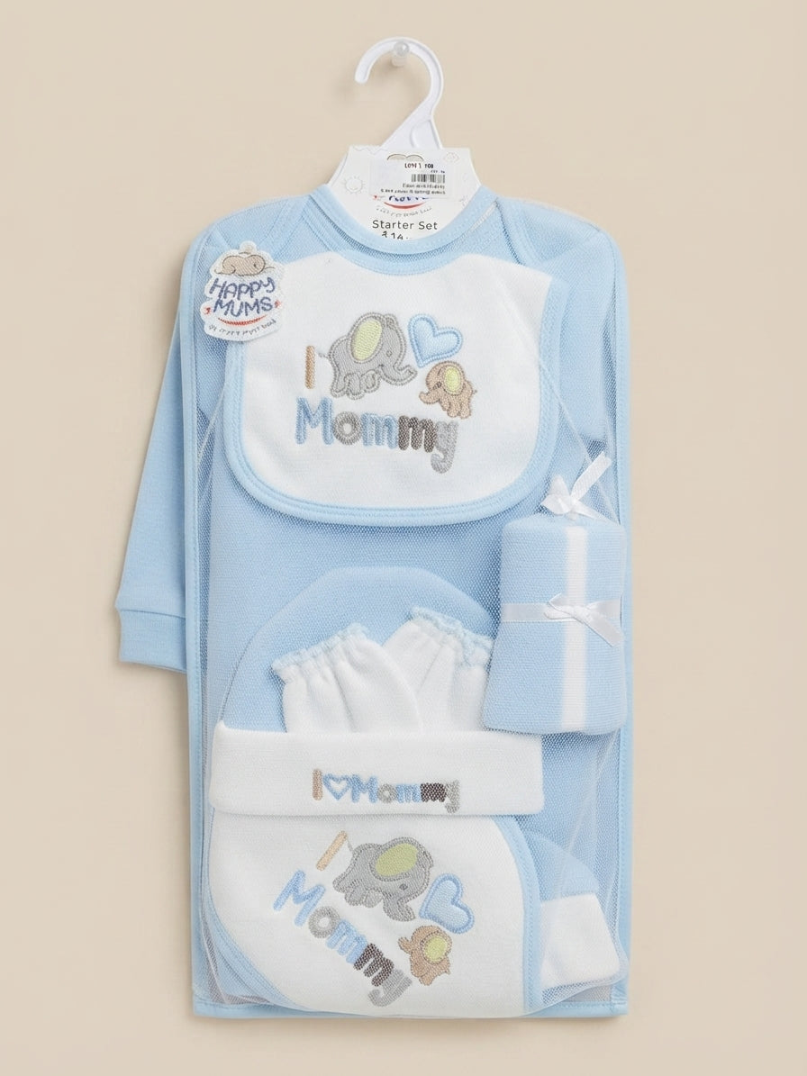 Premium Newborn Baby Starter Set Soft Cotton Clothing Mittens Cap Bib And Wrapping Sheet
