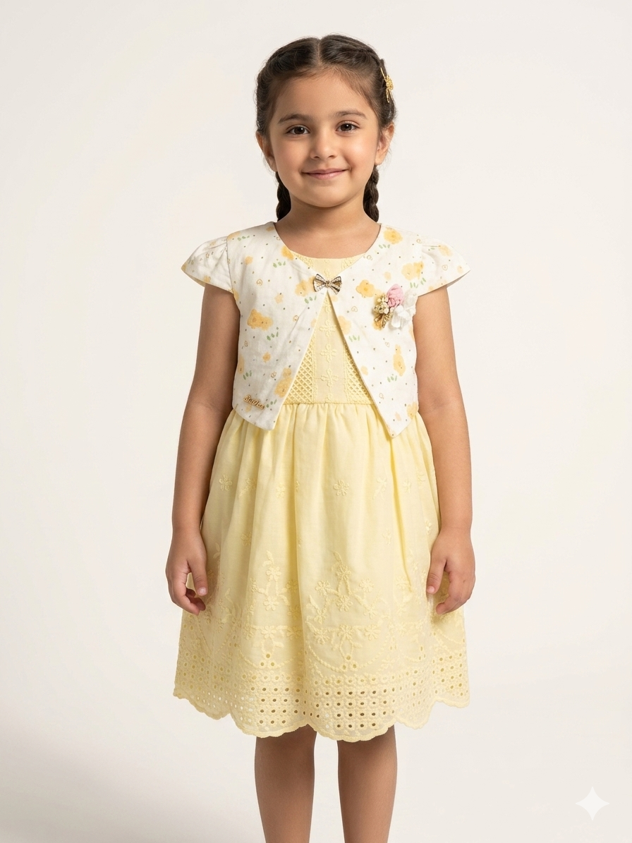 Girls Elegant Sunshine  Embroidered Dress with Floral Bolero Jacket