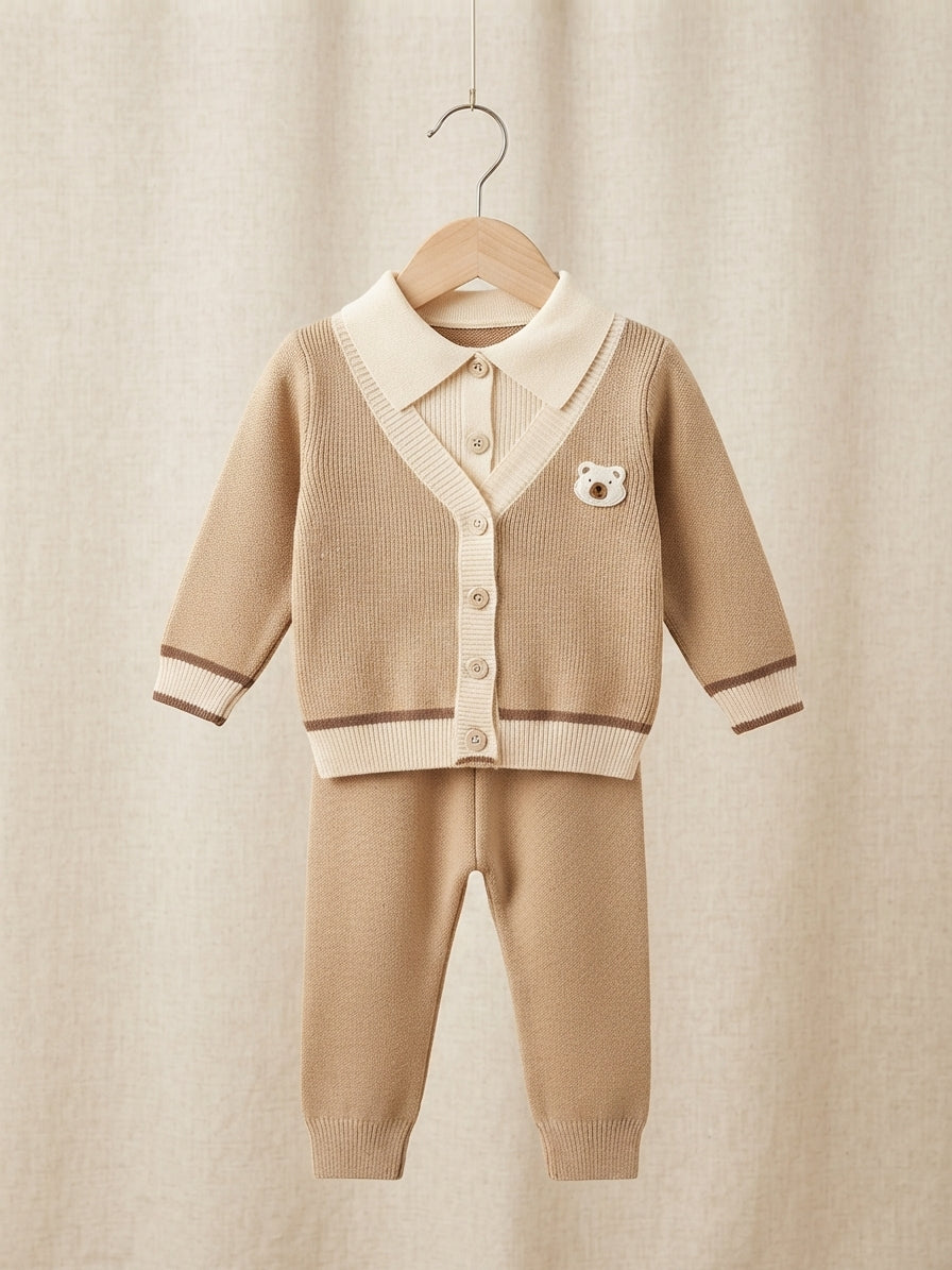Cute Baby Boy Knit Cardigan and Pants Winter Outfit Set