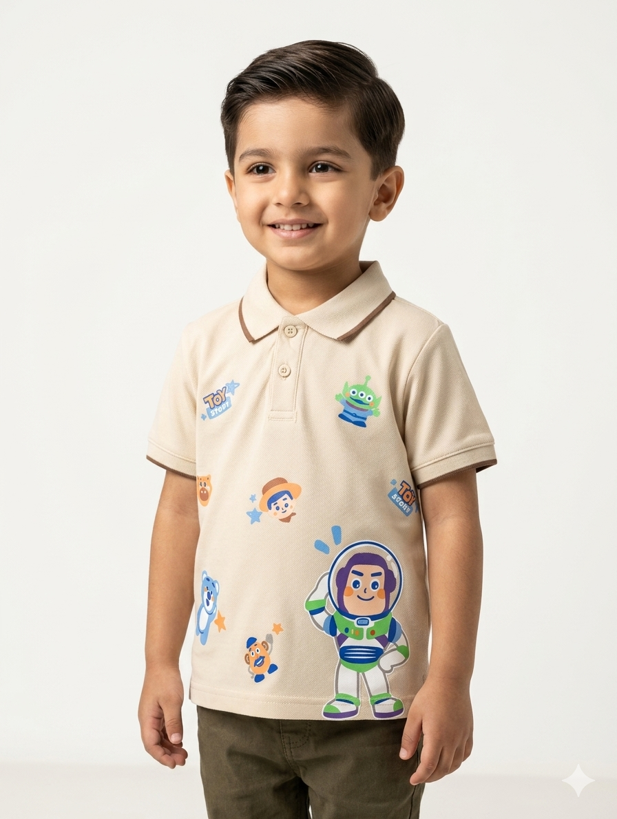 Kids Toy Story Character Graphic Polo Shirt - Comfortable Short Sleeve Cotton Blend Top