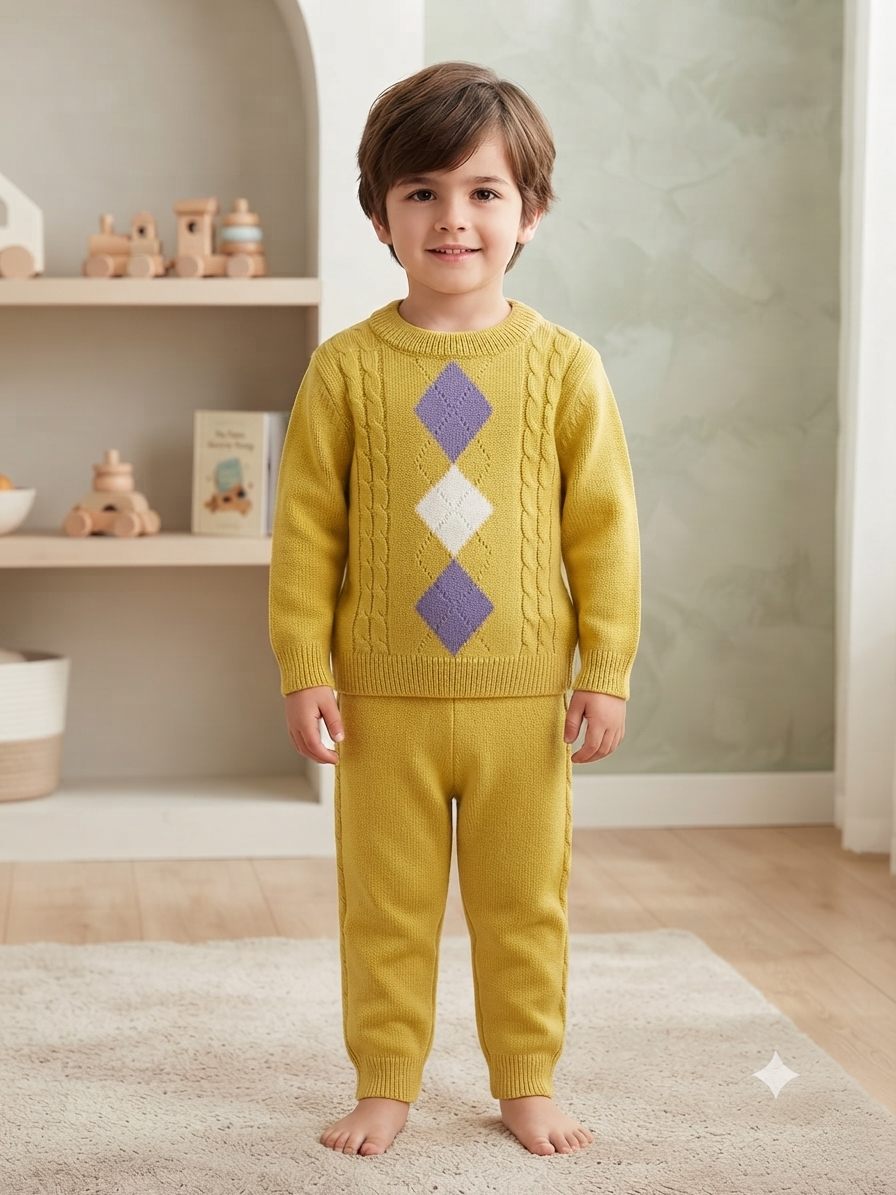 Cozy Boys Argyle Knit Sweater and Pants Set for Winter Warmth and Style