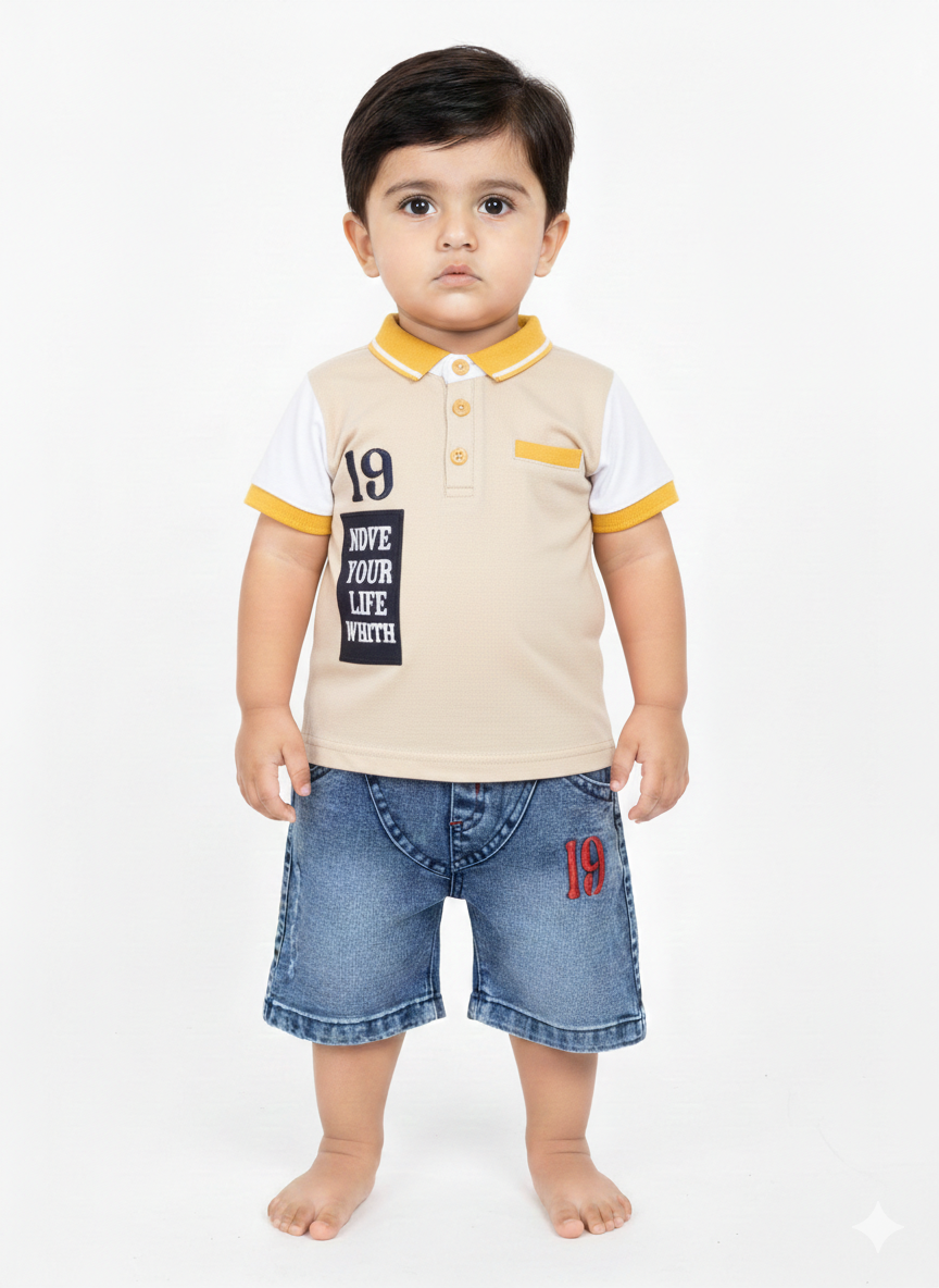 Stylish Toddler Boy Polo T-Shirt and Denim Shorts Set with Premium  Fabric for Summer