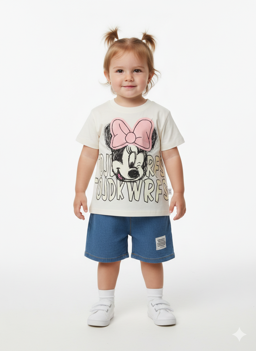 Toddler Girls' Disney Minnie Mouse Graphic T-Shirt and Denim Shorts Two-Piece Casual Summer Set