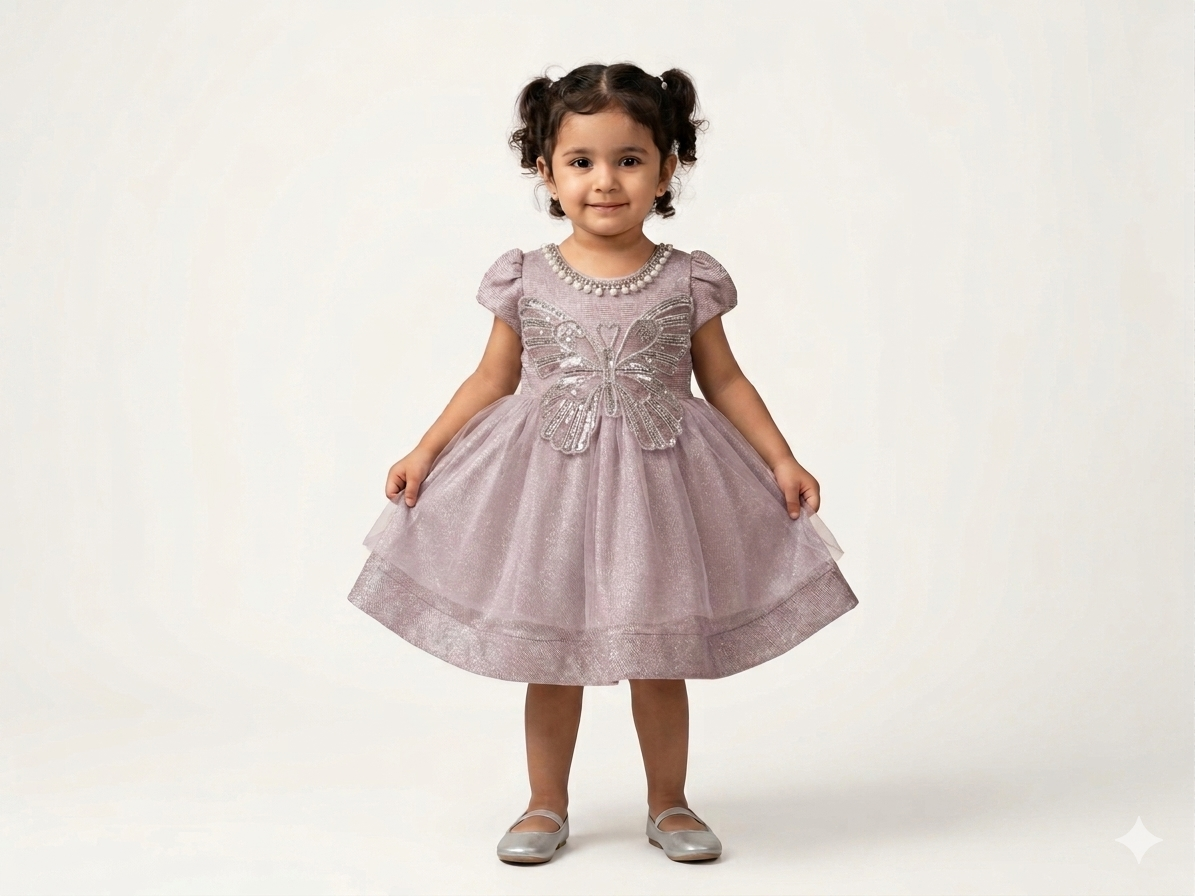 Adorable Toddler Girls Sparkly Butterfly Sequin Tulle Party Dress - Lavender Purple