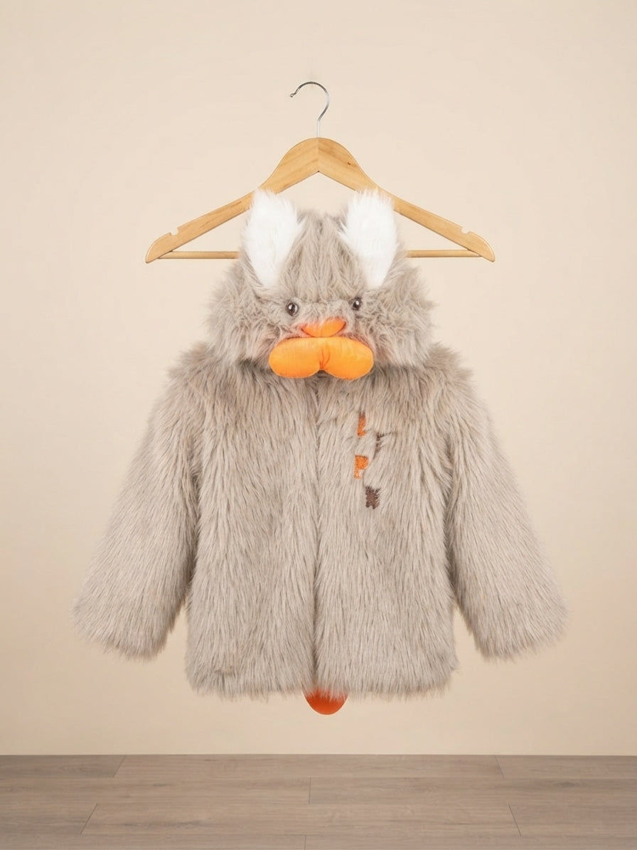 Cute Kids Bunny Ear Hooded Faux Fur Jacket Soft Winter Warm Outerwear Coat