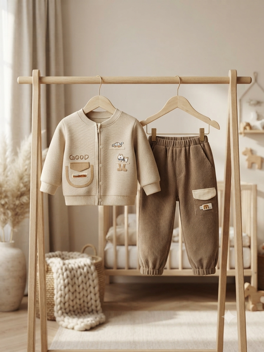 Stylish Kids Winter Jacket And Full Length Trouser Set For Daily Comfort Wear