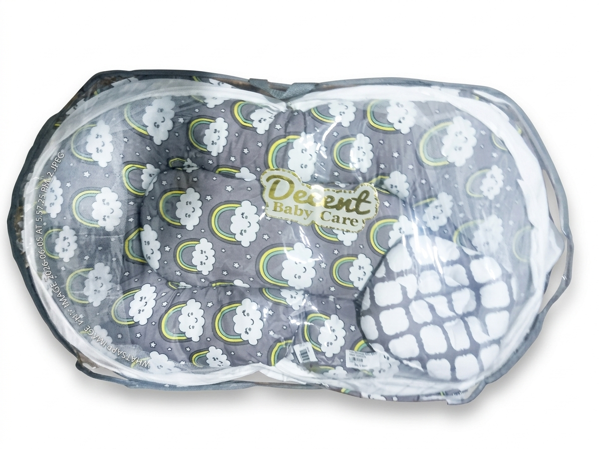 Cozy Portable Baby Bed with Mosquito Net: Vibrant Rainbow & Cloud Design