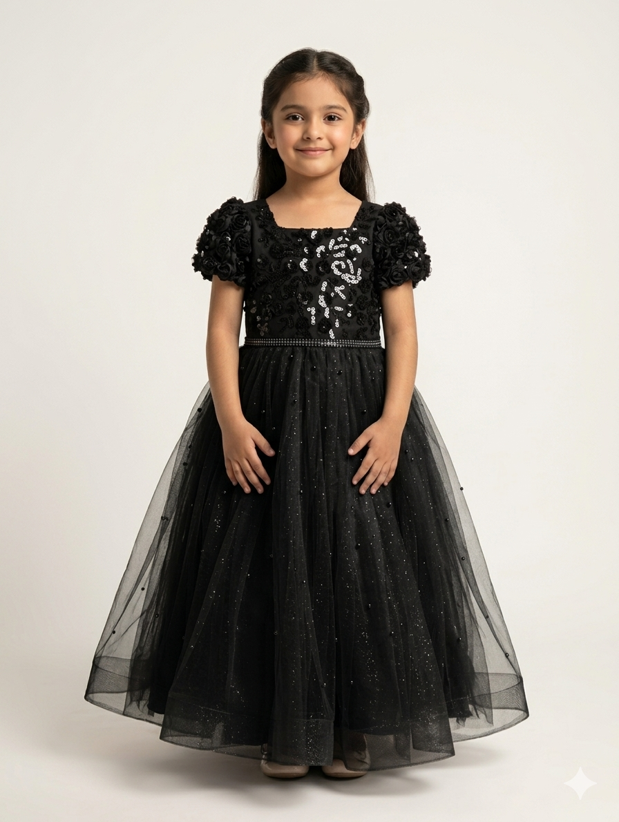 Elegant Girls Tulle Floral Applique Ball Gown – Perfect for Weddings, Parties, and Special Occasions