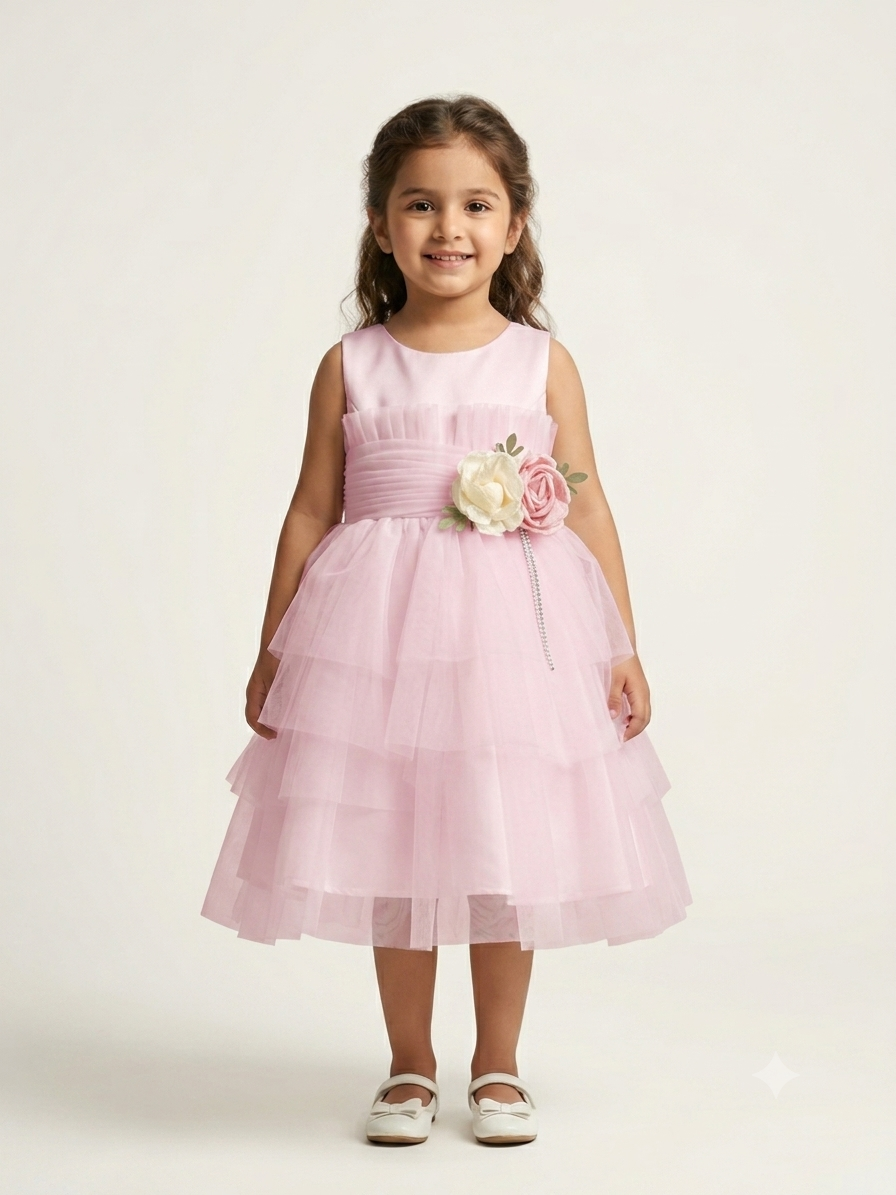 Elegant Tulle Party Dress for Little Girls - Premium Floral Embellished Gown