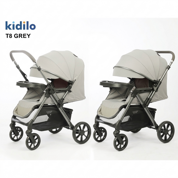 Kidilo T8 Premium Foldable Baby Stroller with Multi-Position Recline and Large Integrated Storage Basket