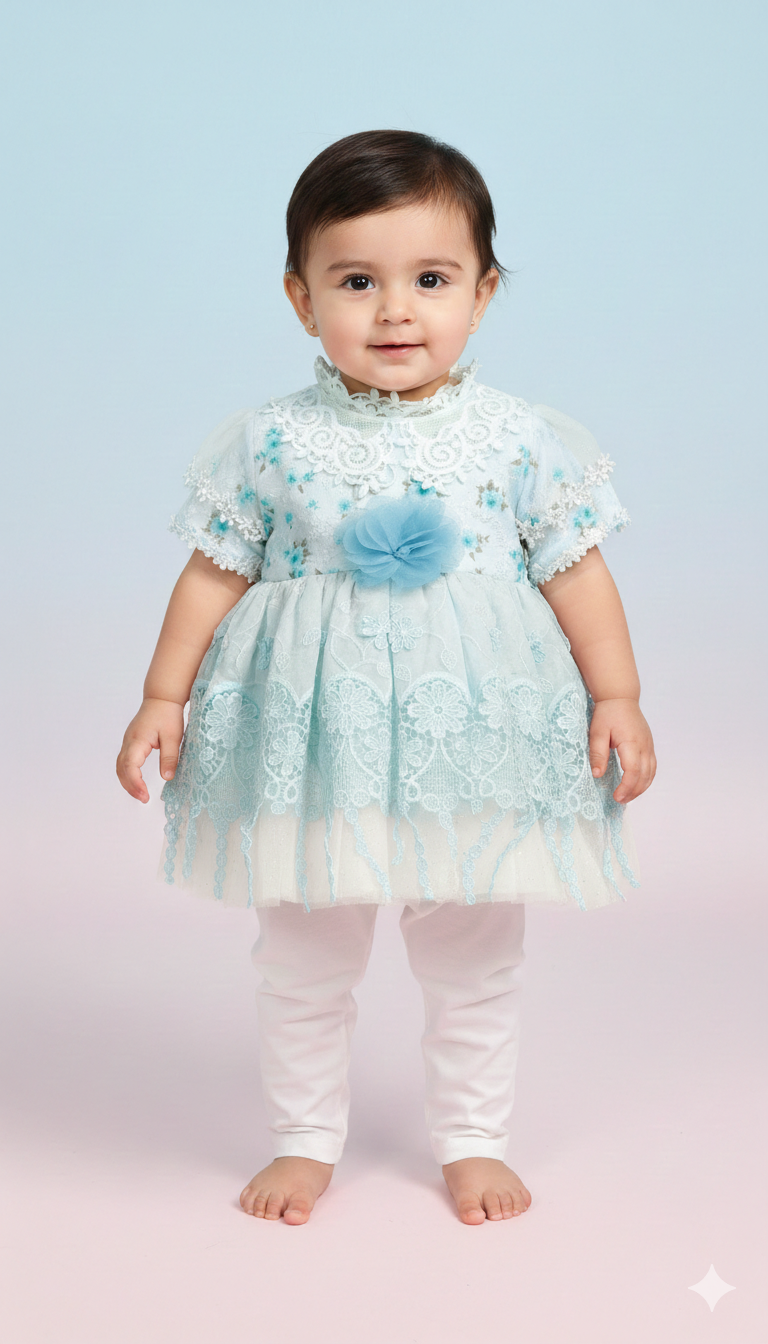 Premium Frock Blue Lace Trimmed Baby Tutu Dress With Comfortable  For Special Occasions