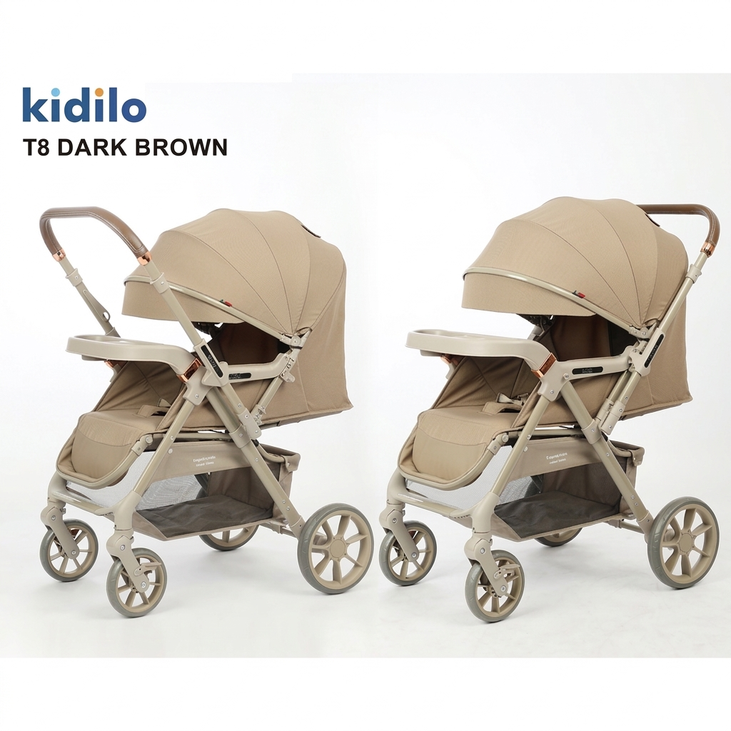 Kidilo T8 Premium Foldable Baby Stroller with Multi-Position Recline and Large Integrated Storage Basket
