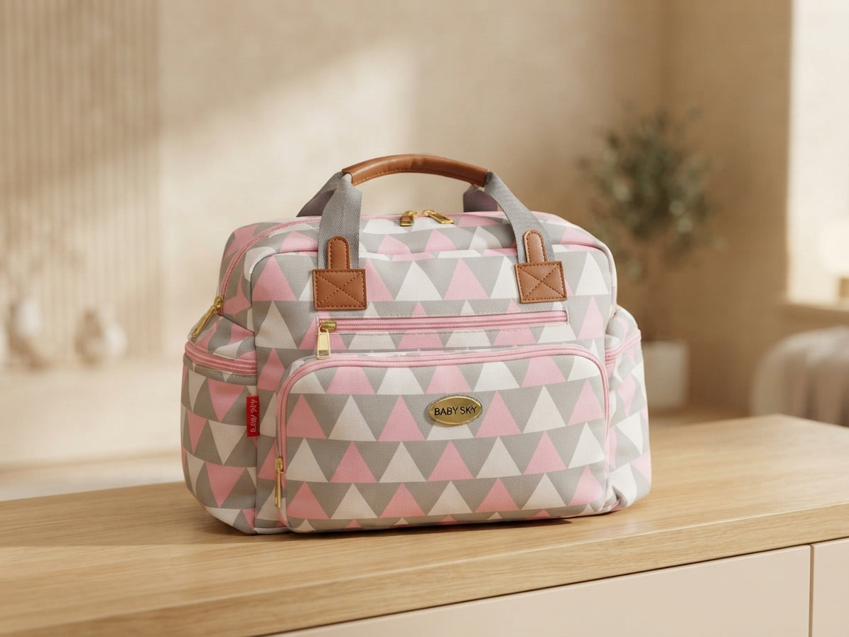 Baby Sky Geometric Print Travel Diaper Bag With Multi Pocket Storage
