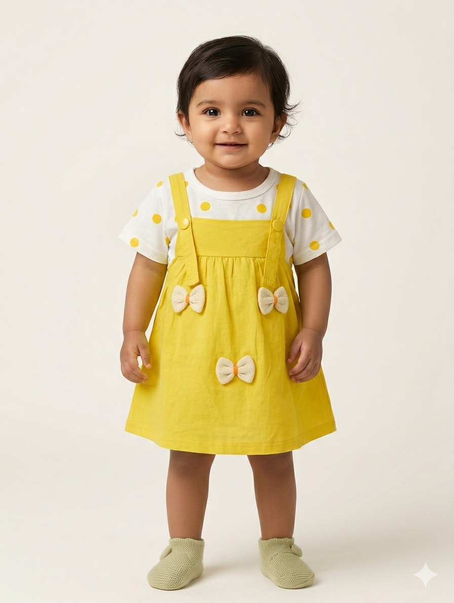 Adorable Toddler Polka Dot Shirt and Bow Pinafore Dress Two-Piece Set for Every Occasion
