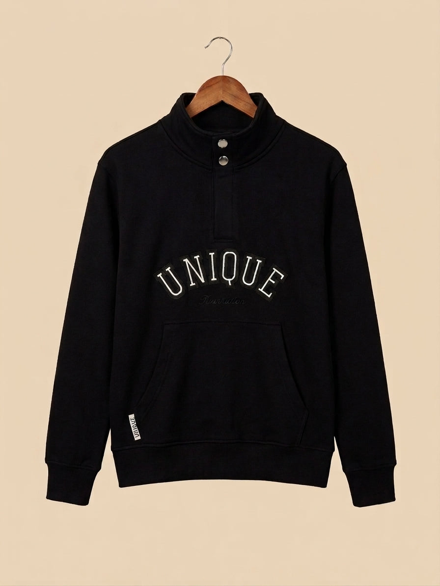 Stylish Half Zip Unique Embroidered Sweatshirt Premium Fleece Winter Casual Pullover Top