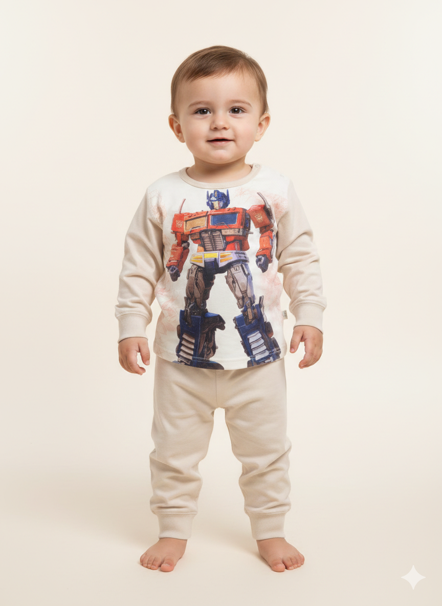 Premium Transformers Optimus Prime Long Sleeve Baby Pajama Set With Comfortable Cotton Matching Jogger Pants