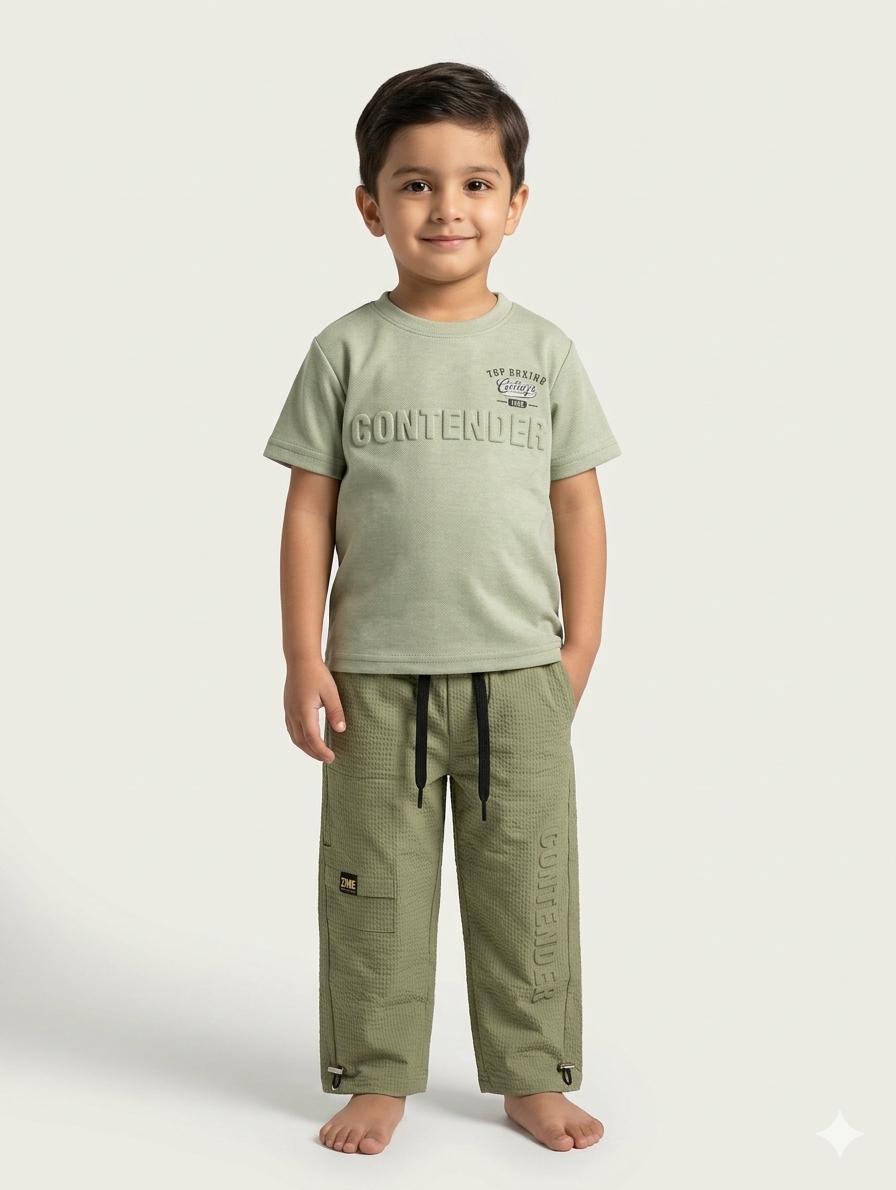 Boys Two-Piece "Contender" Casual Set - Comfortable Cotton Blend T-Shirt and Cargo Pants Outfit