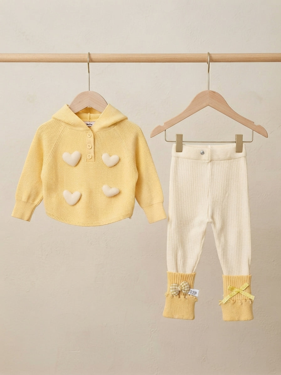 Adorable Kids Winter Knitwear Outfit Set Featuring Hooded Sweater And Cute Matching Trousers