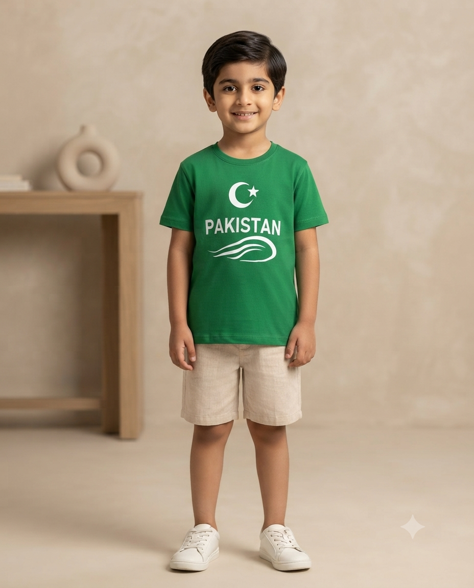 Pakistan Independence Day Premium Graphic T-Shirt For Kids Soft Cotton