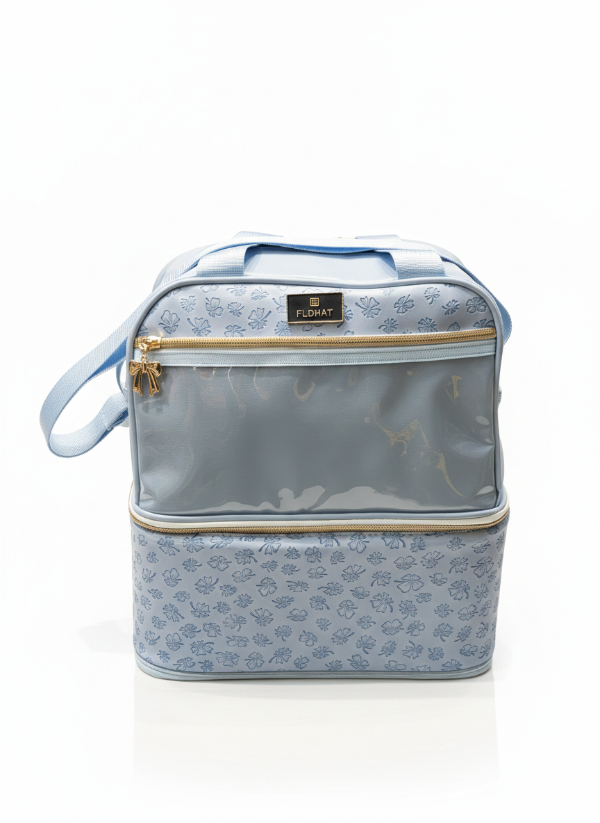 Bloom Dual-Tier Diaper Bag | Luxury Floral Baby Backpack with Transparent Organizer Panel (Cream & Gold)