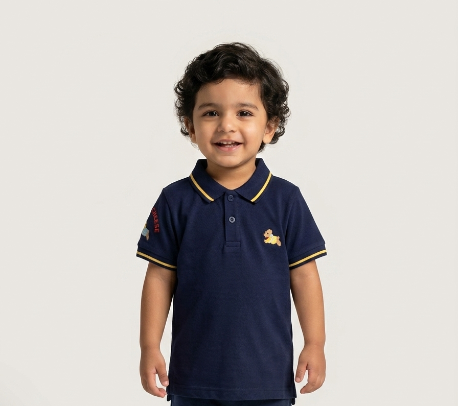 Boys' Two-Piece Cotton Polo Shirt and Shorts Set with Embroidered Detail and Contrast Tipping