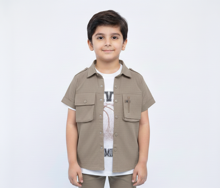 Boys Stylish 2 Piece Utility Cargo Outfit Featuring  Sleeve Shirt Vest