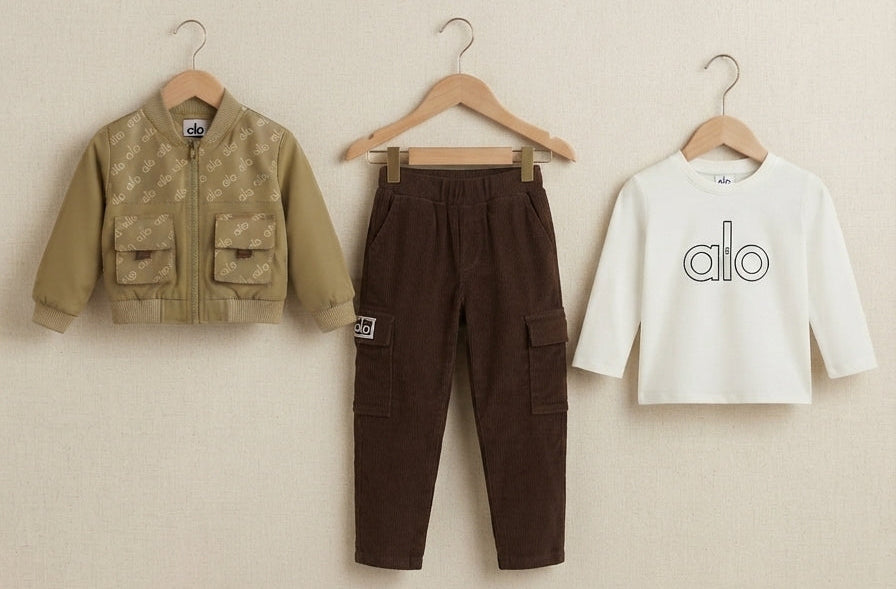 Stylish Brown And White Kids 3-Piece Tracksuit Set With Logo Printed Long Sleeve Shirt