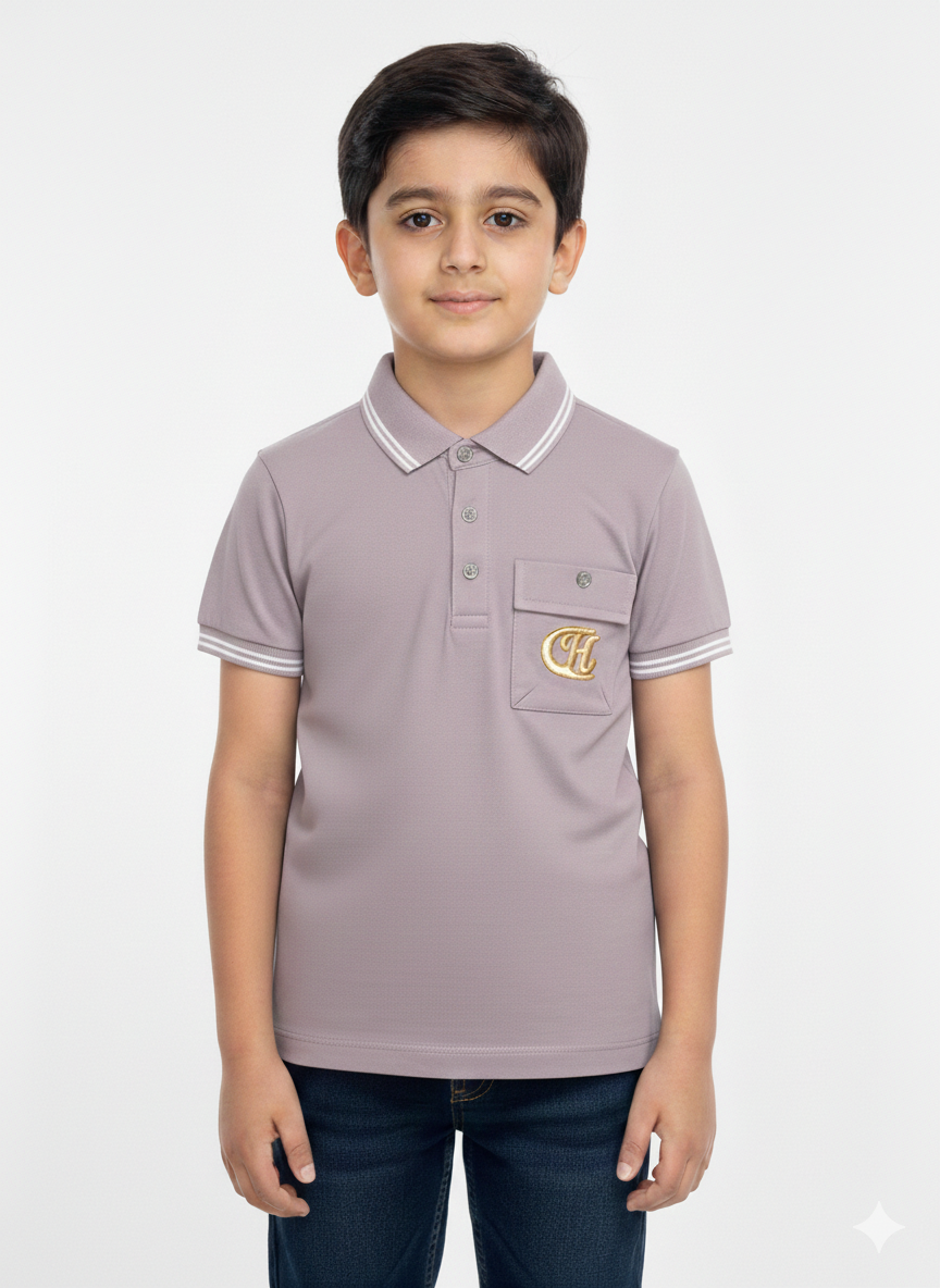Premium Boys' Short Sleeve Polo Shirt With Contrast Tipped Collar And Embroidered Logo Pocket