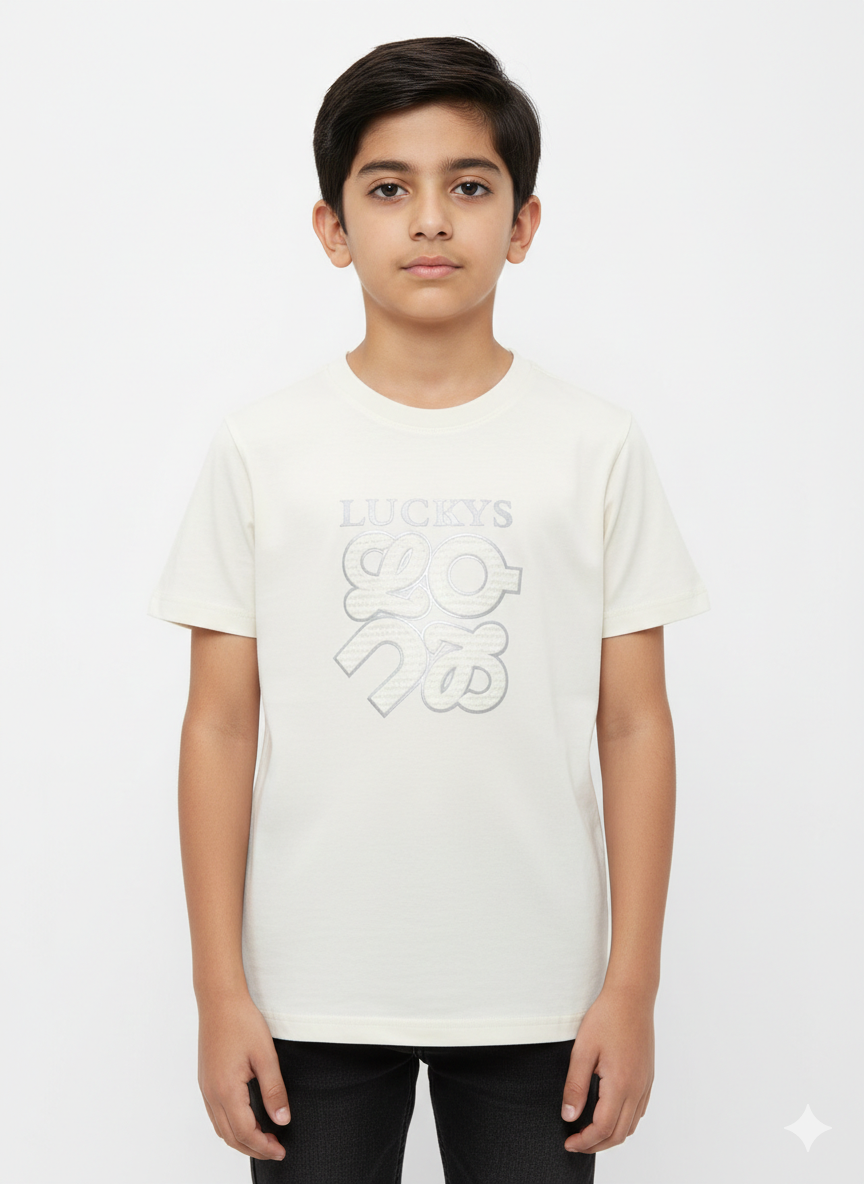 Trendy Boys "Lucky" Graphic T-Shirt Available In Multiple Vibrant Colors For Versatile Everyday Styling
