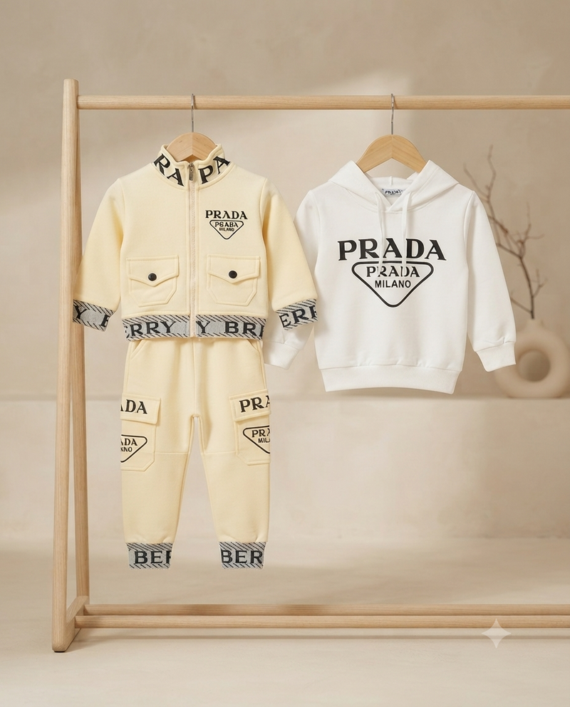 Designer Kids Tracksuit Set Featuring Zip Jacket And Matching Hoodie Outfit Options