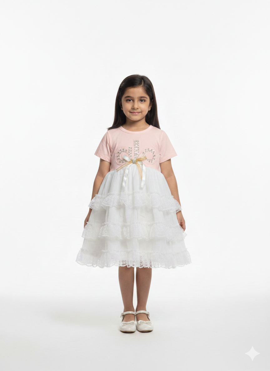 Elegant Girls' Tiered Tulle Party Dress with Crystal Embellished Bodice and Satin Bow