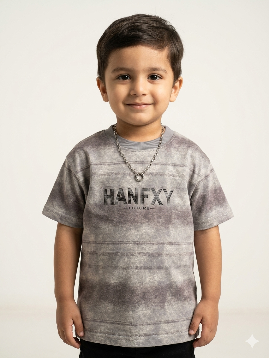 Boys' HANFXY "Future" Striped Graphic Tee – Trendy Gray & Black Urban Streetwear T-Shirt