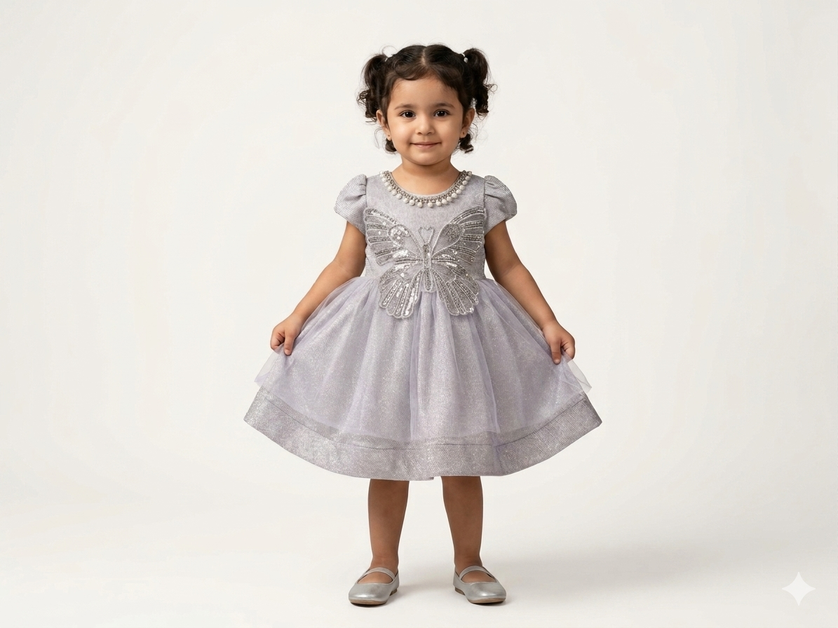 Adorable Toddler Girls Sparkly Butterfly Sequin Tulle Party Dress - Lavender Purple
