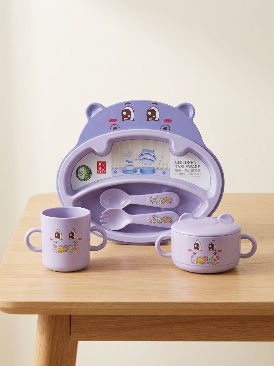 Kids Stainless Steel Compartment Dinnerware Set With Cup Bowl Spoon Fork Feeding Set
