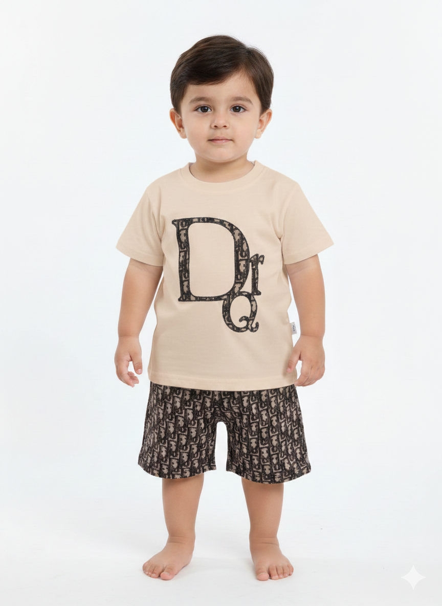 Toddler Boys Designer Inspired Monogram T-Shirt and Shorts Two Piece Summer Cotton Co-ord Set