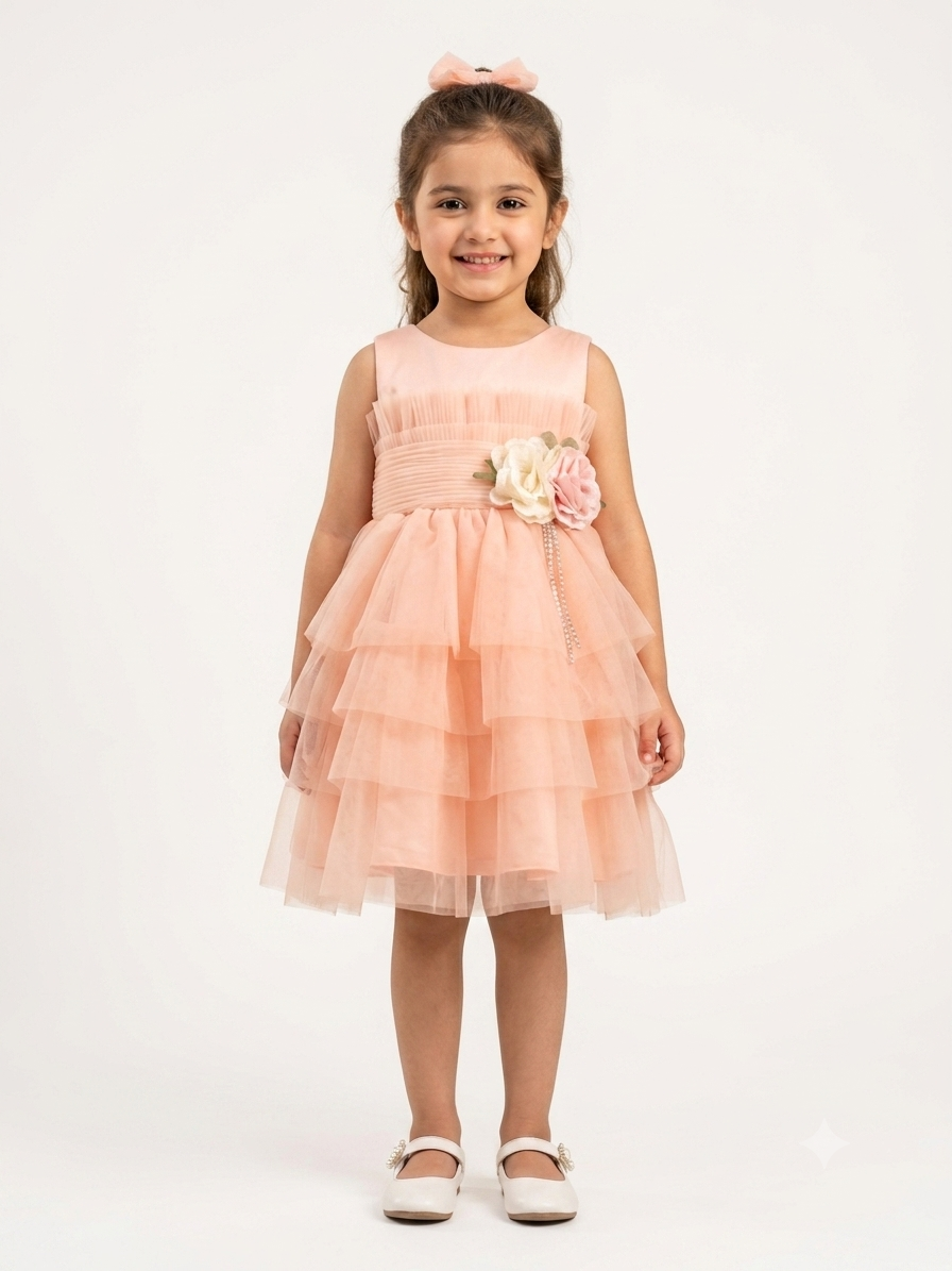 Elegant Tulle Party Dress for Little Girls - Premium Floral Embellished Gown