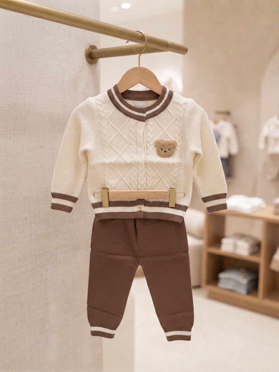 Cute Baby Bear Knitted Sweater And Pant Set For Winter Clothing