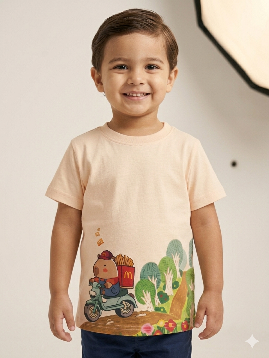 Boys Light Blue Graphic T-Shirt - Cute Animal Delivery Adventure Design