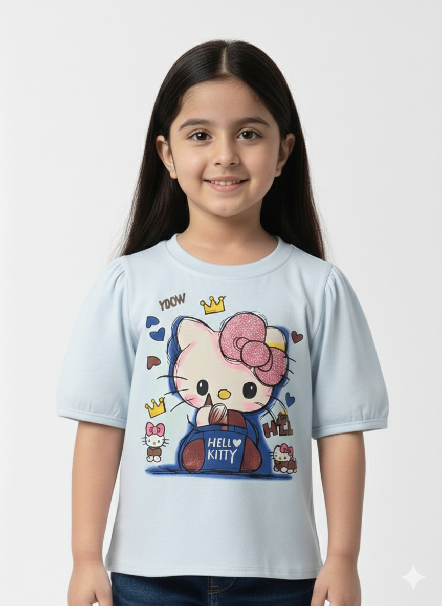 Girls' Hello Kitty Graphic Puff Sleeve Tee - Sweet Character Print in Pastel Colors