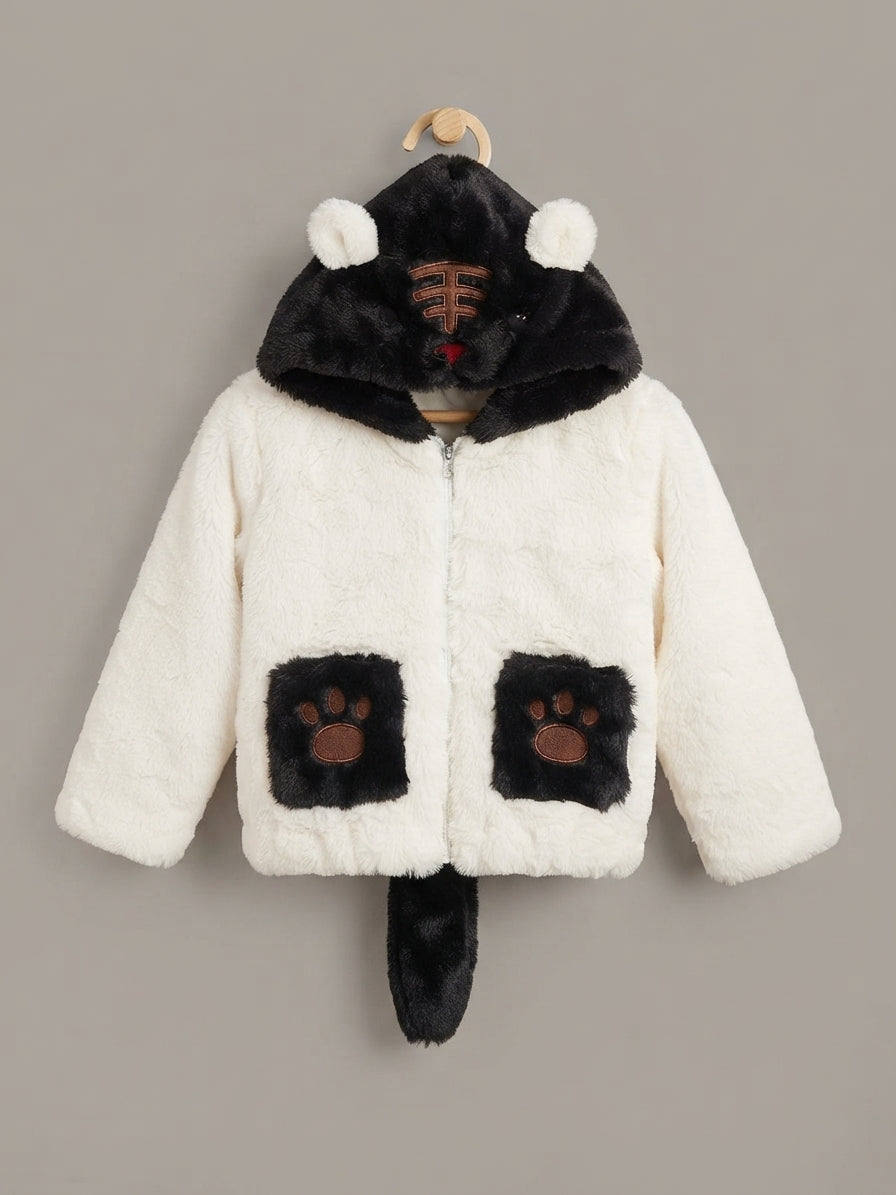 Cute Animal Hooded Fur Jacket For Kids Warm Winter Wear Stylish Soft Outerwear Outfit