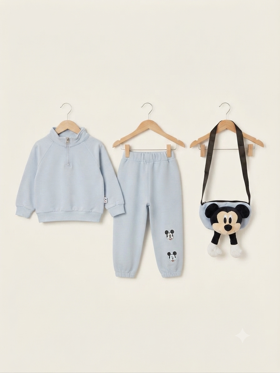 Kids Fleece Sweatshirt Full Length Trouser Matching Crossbody Bag Set for Girls